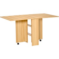 HOMCOM Drop Leaf Dining Table with Storage Shelves, Folding Kitchen Table, Writing Desk with 2 Wheels, Brown | Aosom Ireland