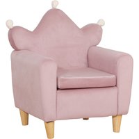 HOMCOM Kinderstuhl mit Kronenrücken und Dichter Polsterung, Kinderstuhl aus niederländischem Samtstoff und Holz, 50,2x41,9x57,8 cm, Rosa Aosom