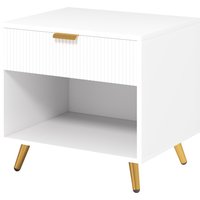 HOMCOM Elegant Bedside Table, with Drawer and Shelf - White/Gold Tone