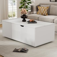 Lift Up Coffee Table Hydraulic Mechanism Hidden Storage Wooden Tea Table Sliding Door Drawer x 65W x cm Aosom UK