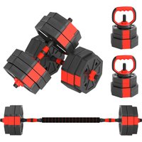 SPORTNOW Set de Poids de Gym 4 en 1 de 30kg, Convertible en Kettlebell, 2 Haltères, Barre et Support pour Pompes, Rouge