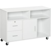 HOMCOM Druckerständer mit 2 Schubladen, Rollcontainer, Bürocontainer mit offenen Regalen und Schrank, 100 x 35 x 65 cm, weiß Aosom