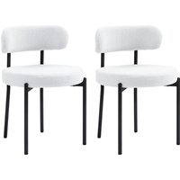 HOMCOM Esszimmerstühle 2er Set Küchenstuhl mit Rückenlehne, Fleeceoptik, Modern Sessel Polsterstuhl Stühle mit Stahlbeine, für Esszimmer, Esstisch, Cremeweiß Aosom