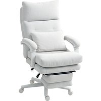 HOMCOM Bürostuhl Ergonomischer Schreibtischstuhl mit Lendenwirbelstütze, Hoher Rückenlehne, Fußstütze, Höhenverstellbarer Drehstuhl mit Leinenoptik, Gepolstert Computerstuhl, Cremeweiß Aosom