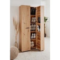 Meuble a chaussures Lugo - Décor chene artisan - 74 x 181,5 x 34 cm - Capacité 32 Paires