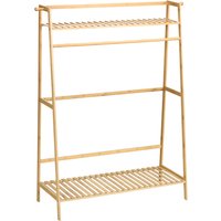 HOMCOM HOMCOM Kleiderständer Garderobe mit 2 Regalen, 2 Haken und 1 Kleiderstange aus Bambus - Maße 114L x 40B x 139H cm Naturholz Aosom
