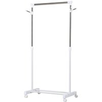HOMCOM HOMCOM Kleiderständer höhenverstellbar Garderobenständer mit Kleiderstange, Haken, Regal, Garderobe aus Metall, Edelstahl für Schlafzimmer, Waschküche, Weiß Aosom