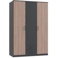 Armoire AGIA - Décor gris et chene - 3 portes battantes + 2 tiroirs - L135 x H199 x P58 cm