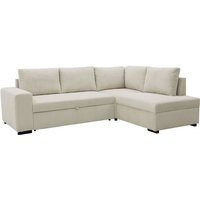 Canapé d'angle convertible réversible NIRVANA 4 a 5 places - Tissu velours côtelé perle - Coffre de rangement - L247 x P 183 x H 87