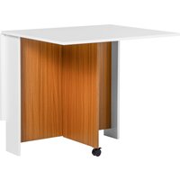 Homcom Tavolo Pieghevole da Pranzo con Ruote, Tavolino Pieghevole salvaspazio, Bianco e Legno, 120x80x73cm Aosom