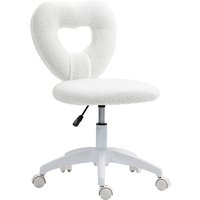HOMCOM Schreibtischstuhl Bürostuhl Drehbar Homeoffice Stuhl mit Herzförmige Rückenlehne, ohne Armlehne Höhenverstellbarer Teddy-Fleece Schminktisch Stuhl für Arbeitszimmer, Weiß Aosom