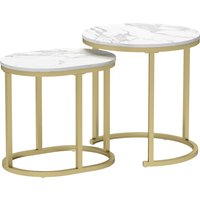 HOMCOM Marble-Effect Nest of Tables - Gold Tone/White