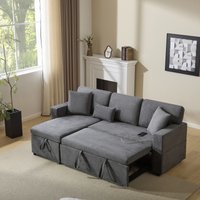 L-Shaped Corner Sofa Bed with Extendable Bed Box, Oxford Fabric Daybed with Integrated Shelf and USB Port, 214L x 131W x 87H cm, Dark Gray Aosom UK