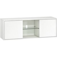 HOMCOM TV-Schrank für bis zu 55", 120 cm mit Soft-Close-Türen, Kabeldurchlass und Glasregal, für Wohnzimmer und Salon, Weiß mit Holzeffekt Aosom