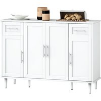 HOMCOM Buffet Élégant avec 2 Tiroirs et 3 Armoires avec Étagères Réglables, en Bois, 120x38x86 cm, Blanc