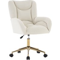 Chaise pivotante réglable en hauteur, tissu en velours et pieds dorés, design ergonomique, pour bureau, chambre, 62x64x88-97 cm, Ivoire