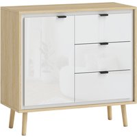 HOMCOM Modern Sideboard with 3 Drawers and Cabinet, Adjustable Internal Shelf and Glossy Doors, White and Oak | Aosom Ireland