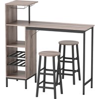 HOMCOM 3-pc Bar Table Set with Storage, Wine Racks, Glass Holders, Stools with Footrest, for Small Spaces, Gray | Aosom Ireland