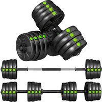 SPORTNOW 2-in-1 Dumbbell Set, Barbell & Dumbbells, 30 kg, Non-slip, Floor-Friendly, Black/Green | Aosom Ireland