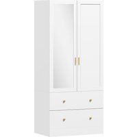HOMCOM HOMCOM Kleiderschrank Schlafzimmer mit Spiegel, 2 Türen, Kleiderschrank, Ankleidezimmer mit 2 Schubladen und Aufhängestange, moderner Stil, 80 x 50 x 180 cm, weiß Aosom