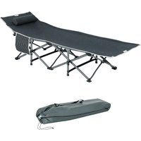 Outsunny Bain de soleil pliable avec oreiller pochette latérale sac de rangement intégrée métal et tissu oxford 188 x 64,5 x 53 cm grisnull