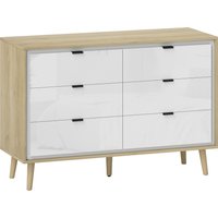 HOMCOM 6-Drawer Dresser Bedroom Dresser with Wooden Legs Modern Style 110x40x75 cm Glossy White and Oak | Aosom Ireland