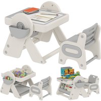 AIYAPLAY Table Polyvalente pour Enfants avec Plateau Rangement et Tiroirs, en HDPE et PP, Gris et Blanc