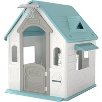 AIYAPLAY Cabane enfant extérieur 5 en 1, maison enfant extérieure avec panier de basket, ballon de football, 132x118x124cm, beige