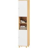 HOMCOM Colonne de salle de bain - 2 armoires et étagères réglables, 30×30×166 cm, blanc et bois