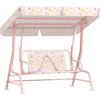 AIYAPLAY AIYAPLAY Kinder Hollywoodschaukel 2-Sitzer Kinderschaukel mit verstellbarem Sonnendach, Sicherheitsgurt Gartenschaukel für 3-6 Jahre Kinder Rosa 110 x 74 x 113 cm Aosom