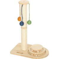 PawHut Poteau Griffoir pour Chats Hauteur 56,5 cm avec 3 Balles Suspendues Jouet Balle sur Piste Bois Naturel