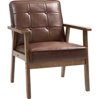 HOMCOM Living Room Armchair, Bedroom Armchair in Synthetic Leather, Button-Tufted Back, Solid Wood Legs, 64x66x80cm, Brown | Aosom Ireland