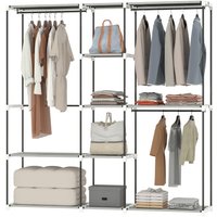 HOMCOM Armoire à vêtements 182x43x185 cm Armoire ouverte avec 8 étagères en tissu Barres pour suspendre Cadre en métal Gris clair