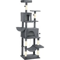PawHut Arbre à chat 202 cm avec 6 poteaux en sisal, 2 niches, 2 hamacs et lit, Gris