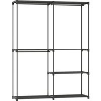 HOMCOM Storage wardrobe, portable closet with 3 hanging bars and 4 shelves, 142 x 43 x 185 cm, black | Aosom Ireland