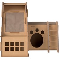 PawHut Griffoir en carton pour chats forme château 2 en 1 Griffoir pour chats avec 2 zones de grattage Herbe à chat 67x66x57 cm Marron