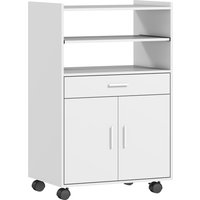 HOMCOM Microwave Cabinet, Shelf, Double-Door Cabinet, Drawer, Casters, White | Aosom Ireland
