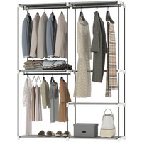 HOMCOM Armoire à vêtements Armoire ouverte avec 4 étagères en tissu 3 tringles pour suspendre Cadre métallique 142x43x185 cm Gris clair