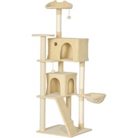 PawHut 180 cm Cat Scratching Tree with Platforms, Bed, 2 Caves, Hammock, Ladder, Sisal Posts, Beige | Aosom Ireland