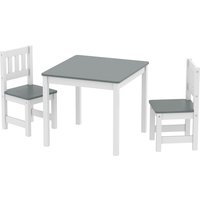 AIYAPLAY Ensemble Table et Chaises pour Enfants 3-8 Ans 3 pièces en Bois avec Bords Arrondis, Gris et Blanc