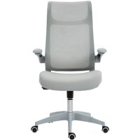 HOMCOM Ergonomischer Dreh‑Bürostuhl mit Lendenstütze und klappbaren 3D‑Armlehnen, Netz‑Schreibtischstuhl mit integrierter Kopfstütze, Wippfunktion, höhenverstellbar, grau Aosom