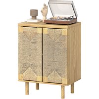 HOMCOM Buffet bohème 2 portes avec corde tissée à la main étagère réglable ouverture par pression chêne 60x40x78 cm