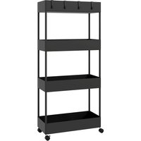 HOMCOM Kitchen Cart with 4 Shelves, 4 Flexible Hooks, 4 Casters, 40 cm x 19 cm x 90 cm, Slim Cart, Black | Aosom Ireland