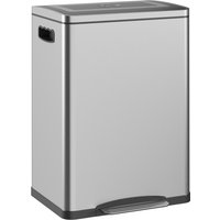 HOMCOM Trash Can, Bin with Lid and Pedal, Stainless Steel, 2 x 20 L Compartments, Silver | Aosom Ireland
