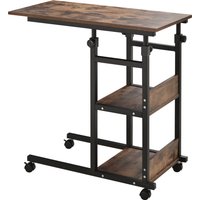HOMCOM Side table with casters, height-adjustable, compact, 2 shelves, metal frame, 80x40x72-82 cm, Brown/Black | Aosom Ireland