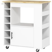 HOMCOM Kitchen trolley, rolling kitchen island, kitchen trolley with compartments, wine racks, cabinet and worktop, White | Aosom Ireland