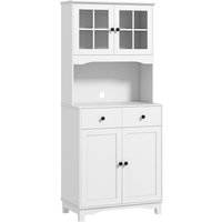 HOMCOM Freestanding Kitchen Cabinet with Worktop for Microwave, Coffee Machine, Cabinets with Glass Doors, White | Aosom Ireland