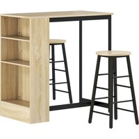 HOMCOM 3-piece bar table set, 1 counter, 2 chairs, with storage and footrests, space-saving, Light Brown+Black | Aosom Ireland