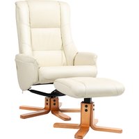 HOMCOM Recliner with Ottoman, Reclining Function, Faux Leather Upholstery, up to 150 kg, 71 x 84 x 102 cm, Cream White | Aosom Ireland