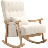 HOMCOM Rocking chair with lumbar cushion, wide seat, beech frame, up to 120 kg, Beige | Aosom Ireland
